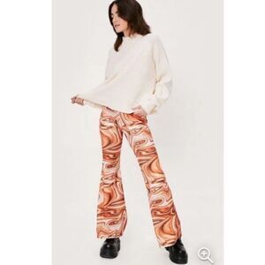 Nasty Gal Recycled Marble Print Flare Pants Size 10